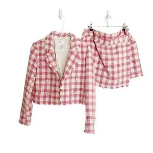 House of Harlow 1960 Preppy Pink White Tweed Mini Skort & Blazer Size M